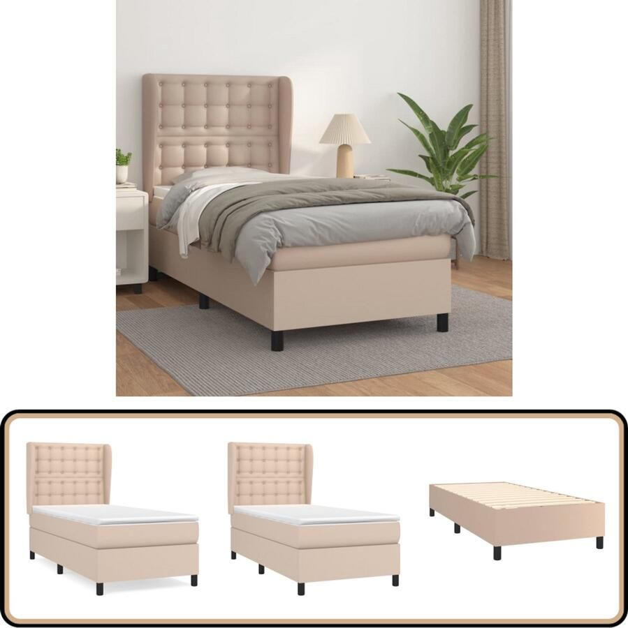 VidaXL Boxspring Kunstleer Cappuccino 100x200 cm Boxspringbed Boxsprings Slaapkamer Meubels Kunstleder Bed Kapstok Bruine Bed Lariks Houten Bed Tweepersoons Bed
