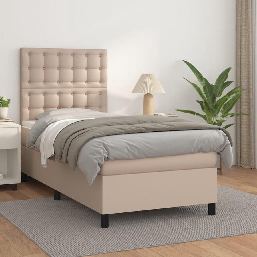 VidaXL Boxspring Kunstleer Cappuccino 90x200 cm Boxspringbed Kunstleder Bed Bruine Bed Tweepersoons Bed Pocketed Veren Matras Adjustable Headboard - Foto 3