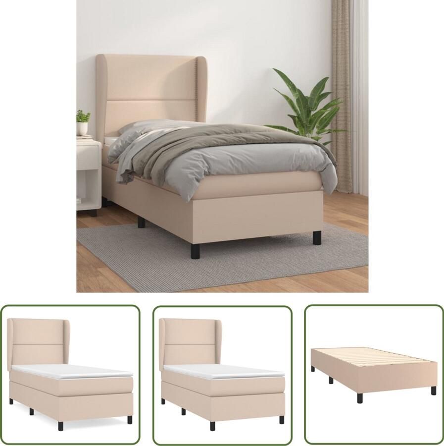 VidaXL Boxspring Kunstleer Cappuccino 90x200 cm Boxspringbed Slaapcomfort Kapstok Lederlook Bruine Bank Tweepersoonsbed King Size Bed Bedroom Furniture