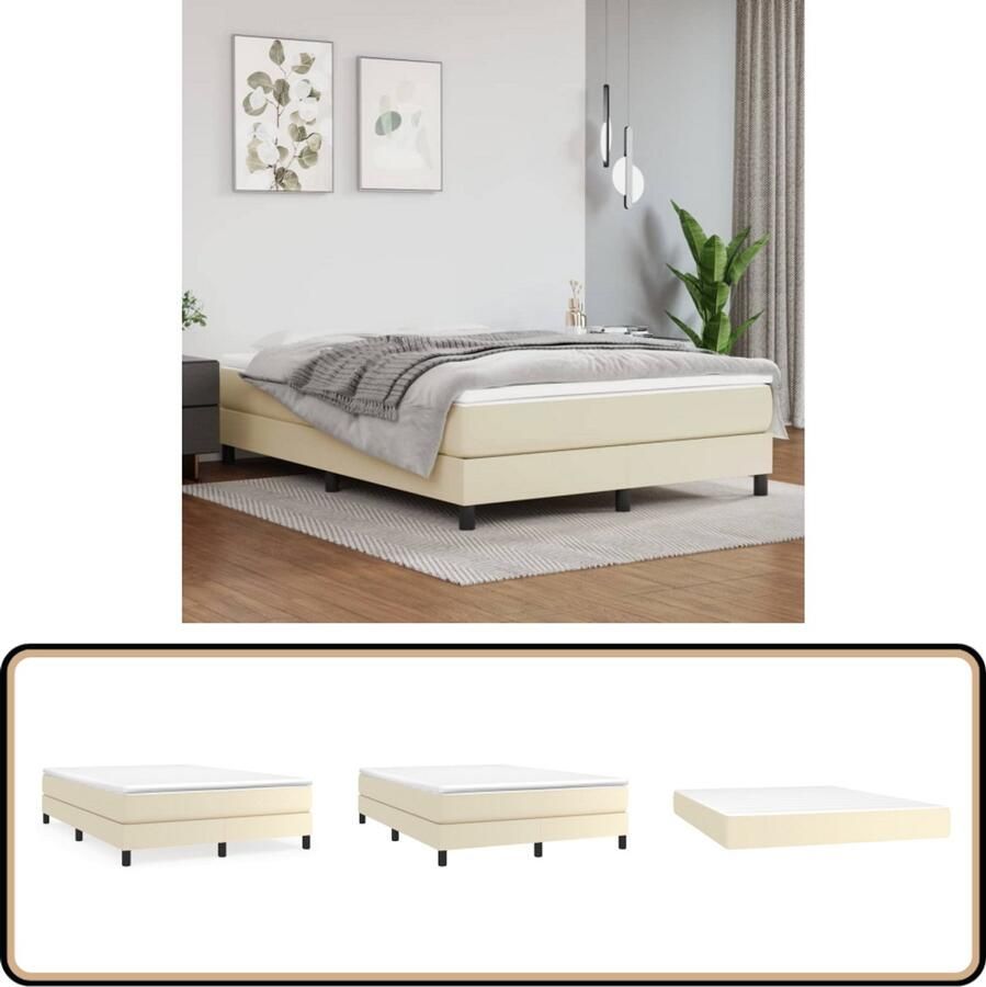 VidaXL Boxspring Kunstleer crèmekleurig 140x200 cm Boxspring Bed Tweepersoons Bed Creme Boxspring Kunstleder Bed Pocketveer Matras