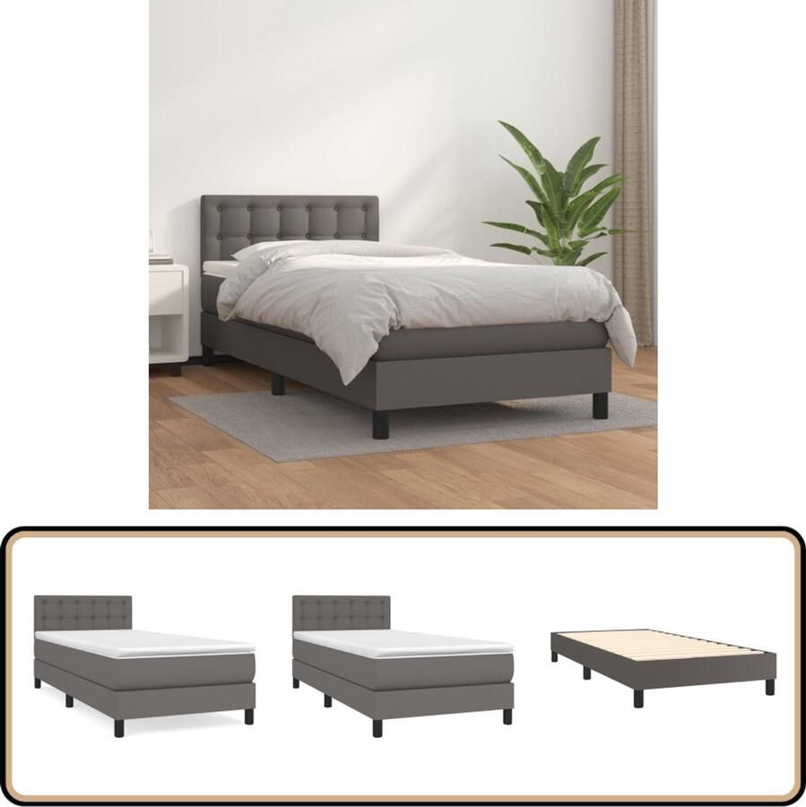 VidaXL Boxspring Kunstleer Grijs 100x200 cm Boxspringbed Slaapcomfort Kunstleder Verstelbare Hoofdbord Pocketvering