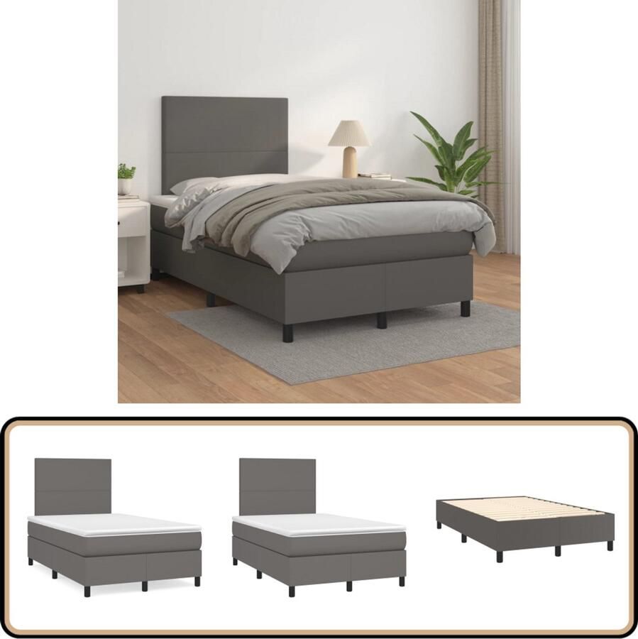 VidaXL Boxspring Kunstleer Grijs 120x200 cm Boxspring Bed Kunstleder Bed Grijze Boxspring Tweepersoons Bed Pocketveer Matras Boxspring Frame