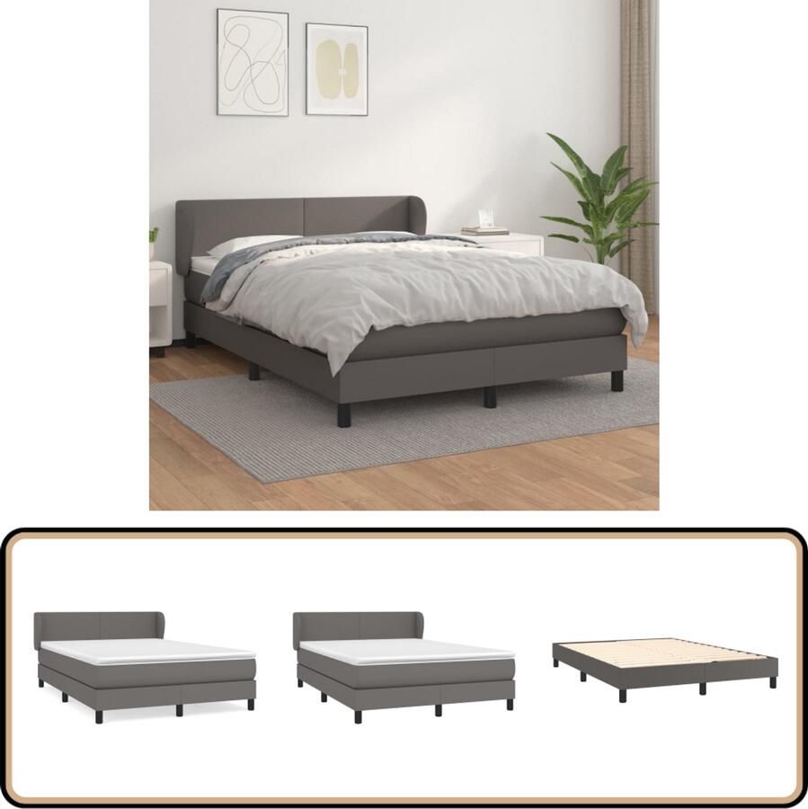 VidaXL Boxspring Kunstleer Grijs 140x200 cm Boxspring Bed Boxspring Slaapkamer Meubels Bed Frame Tweepersoonsbed Grijze Bed Lederlook Bed Adjustable Headboard Pocketveer Matras