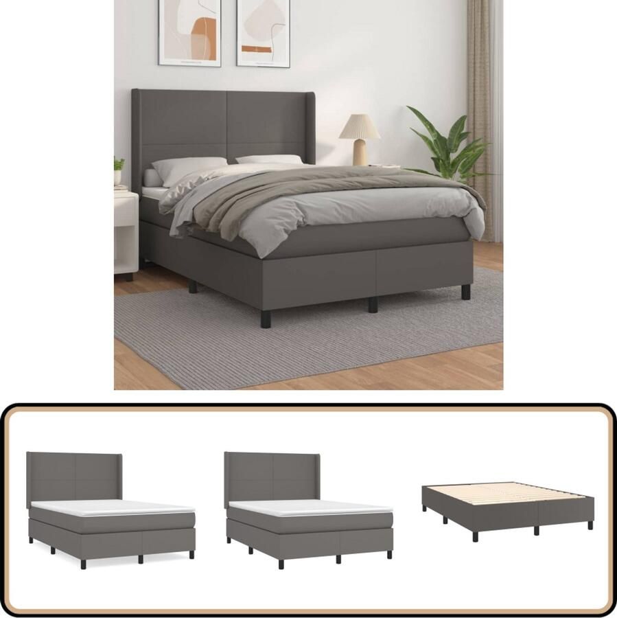 VidaXL Boxspring Kunstleer Grijs 140x200 cm Boxspring Bed Slaapcomfort Kunstleder Bed Pocketveer Matras Grijs Bed