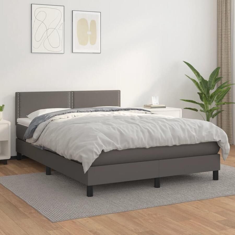 VidaXL Boxspring Kunstleer Grijs 140x200 cm Boxspringbed Boxspring Bed Slaapkamerinrichting Kunstleder Bed Elektrisch Verstelbare Hoofdbord Pocketed Veren Matras Groot Formaat Bed - Foto 2