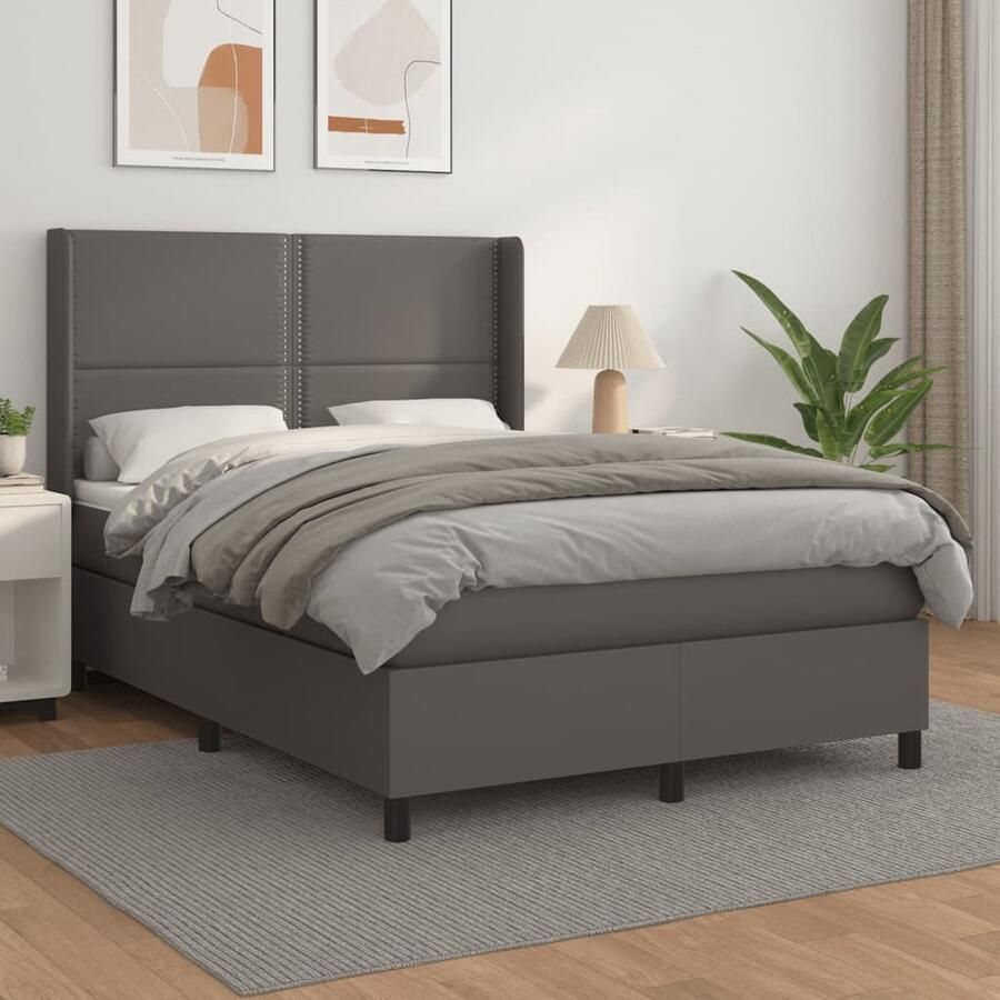 VidaXL Boxspring Kunstleer Grijs 140x200 cm Boxspringbed Boxsprings Slaapkamerinrichting Bed Frame Elektrisch Verstelbare Hoofdbord Kunstlederen Bed Pocketed Spring Mattress - Foto 2