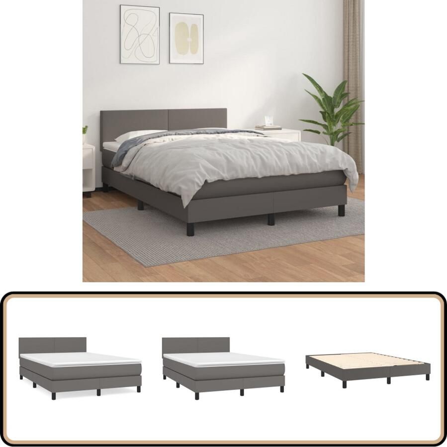 VidaXL Boxspring met Matras Kunstleer Grijs 140x190 cm Boxspringbed Slaapcomfort Boxspring Design Bed Kunstleder Bed