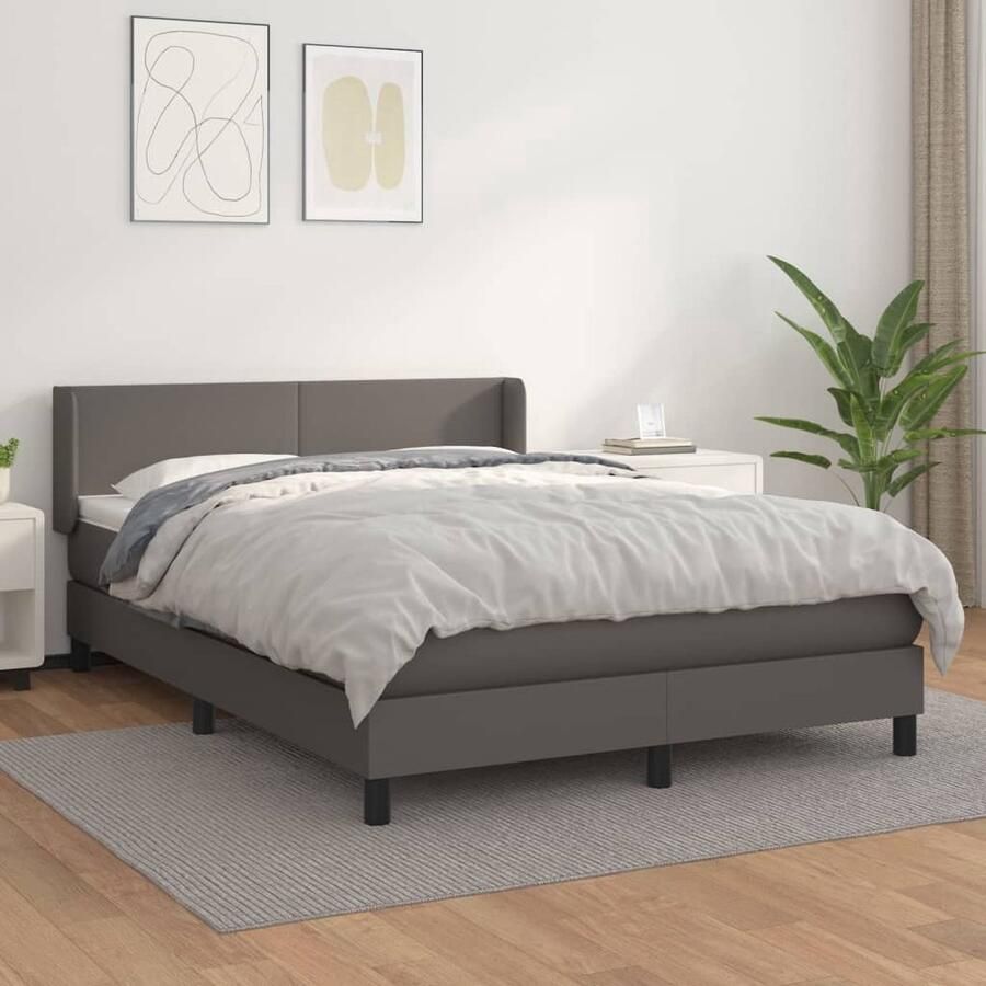 VidaXL Boxspring Kunstleer Grijs 140x190 cm Boxspringbed Slaapcomfort Kunstleder Bed Pocketveer Matras Hoofdboard