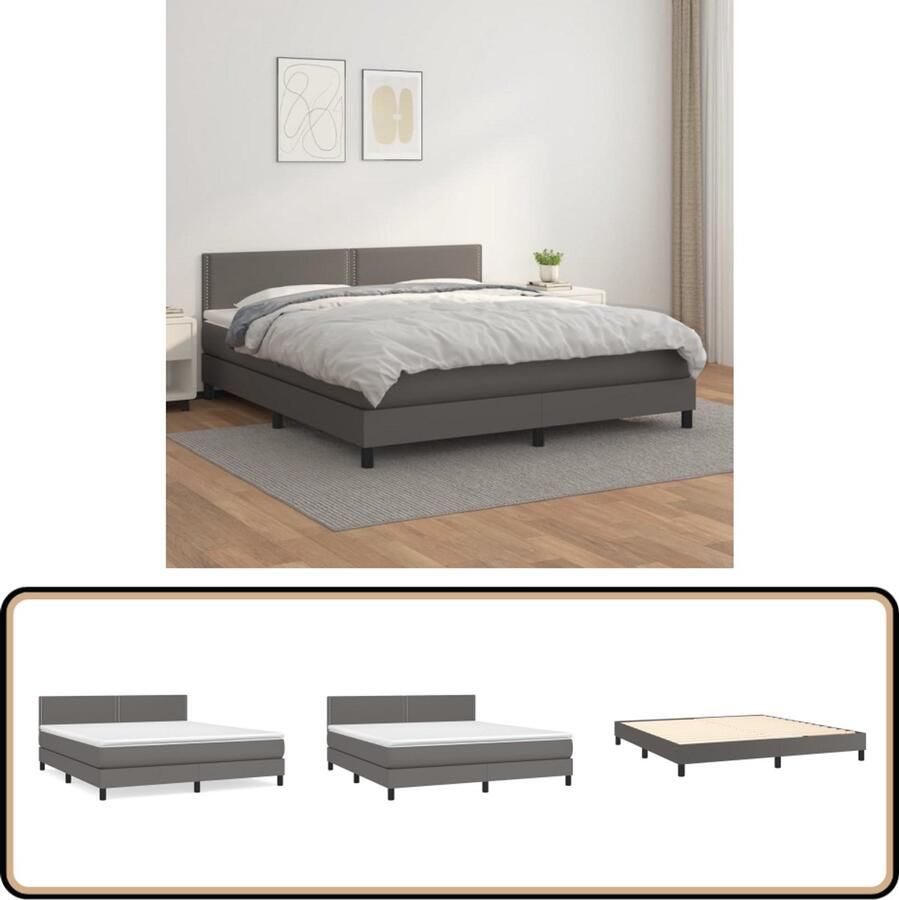 VidaXL Boxspring Kunstleer Grijs 180x200 cm Boxspring Boxspringbed Bed Slaapkamerinrichting Kunstleder Grijze Boxspring Tweepersoonsbed Groot Bed Pocketing Matras