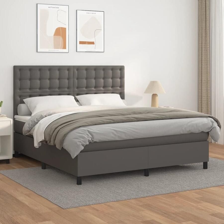 VidaXL Boxspring Kunstleer Grijs 180x200 cm Boxspringbed Boxspring Bed Grijze Boxspring Kunstleren Bed Elektrisch Verstelbare Hoofdbord Pocketveer Matras Middenhard Matras - Foto 2