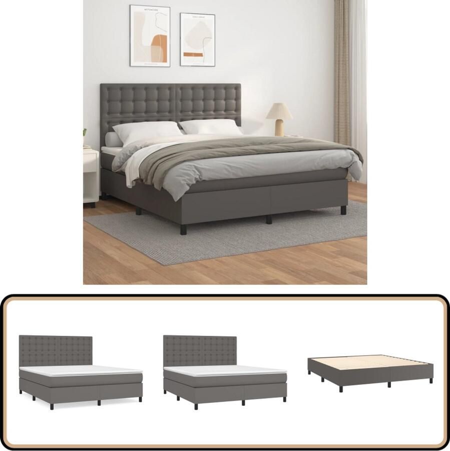 VidaXL Boxspring Kunstleer Grijs 180x200 cm Boxspringbed Boxspring Bed Grijze Boxspring Kunstleren Bed Elektrisch Verstelbare Hoofdbord Pocketveer Matras Middenhard Matras