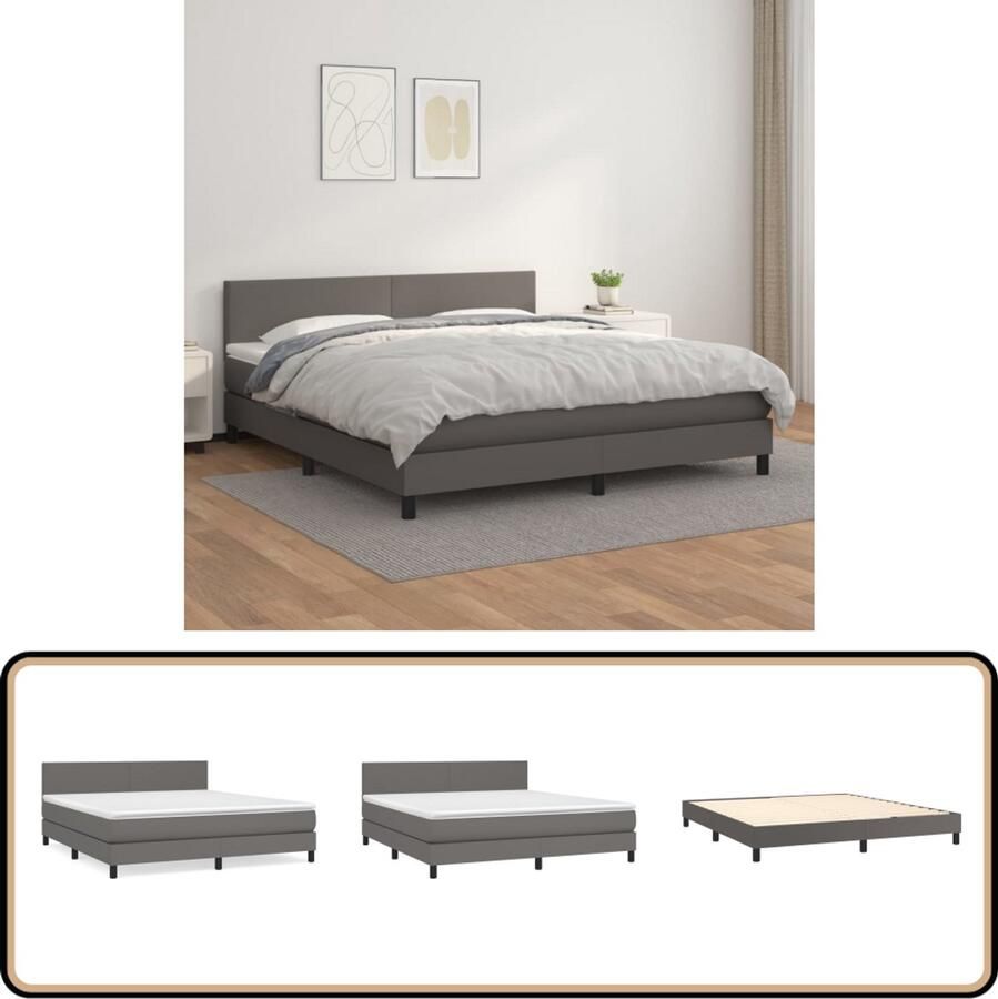 VidaXL Boxspring Kunstleer Grijs 180x200 cm Boxspringbed Kunstleder Bed Tweepersoons Bed Boxspring Slaapkamer Meubels