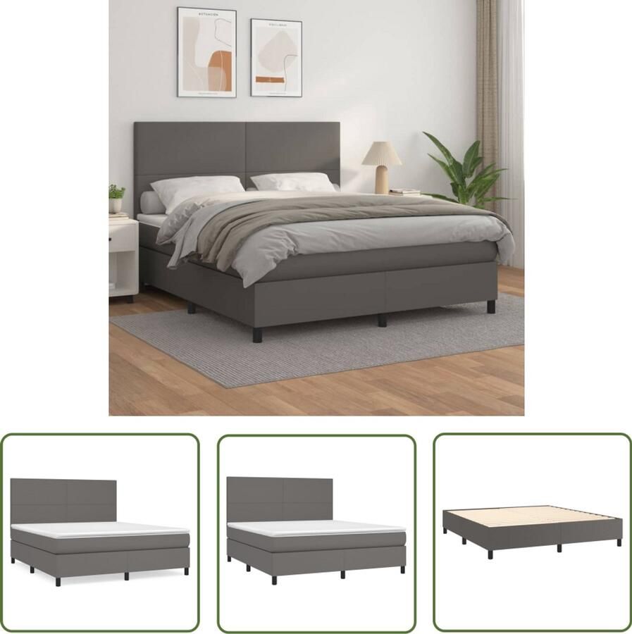 VidaXL Boxspring Kunstleer Grijs 180x200 cm Boxspringbed Slaapcomfort Kunstleder Grijs Hoofdboard Pocketvering Middelduur