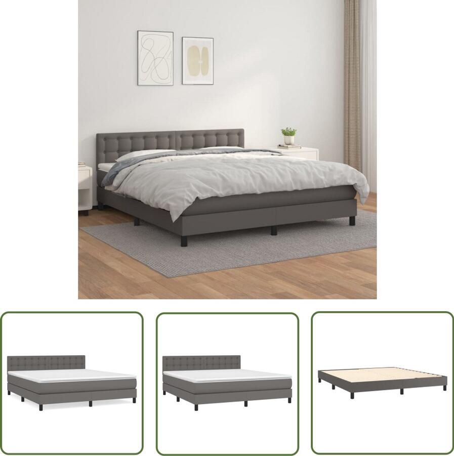 VidaXL Boxspring Kunstleer Grijs 180x200 cm Boxspringbed Slaapcomfort Pocketvering Kunstleder Grijs Hoofdboard Verstelbare Hoofdbord