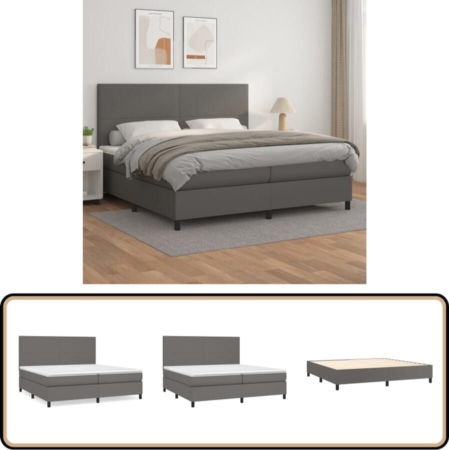 VidaXL Boxspring Kunstleer Grijs 200x200 cm Boxspring Bed Slaapcomfort Boxsprings Tweepersoonsbed Lederlook Bed