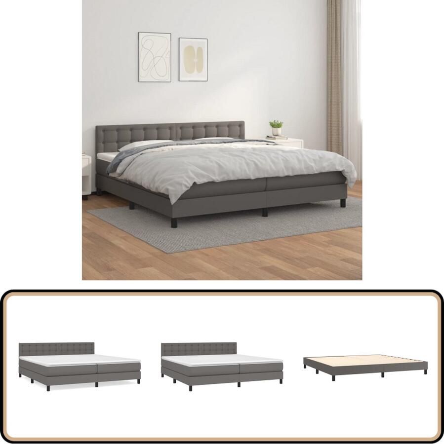 VidaXL Boxspring Kunstleer Grijs 200x200 cm Boxspring Bed Slaapcomfort Premium Boxspring Lederlook Bed Boxspring Frame