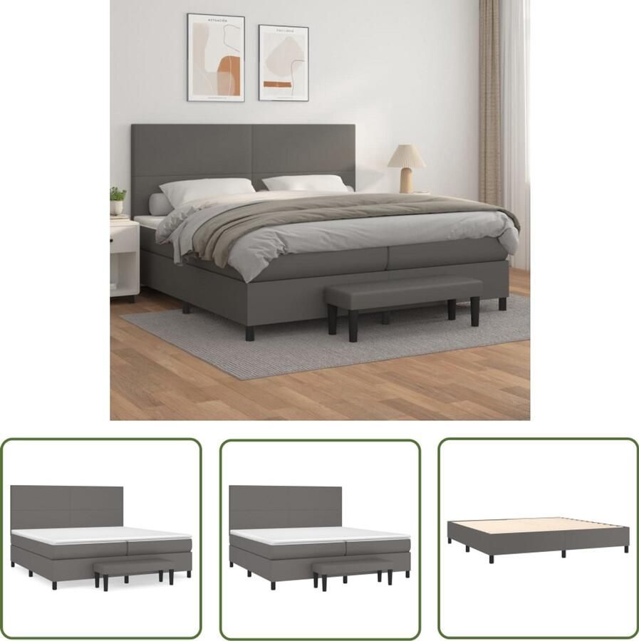 VidaXL Boxspring Kunstleer Grijs 200x200 cm Boxspringbed Boxspring Bed Slaapkamerinrichting Kunstleder Bed
