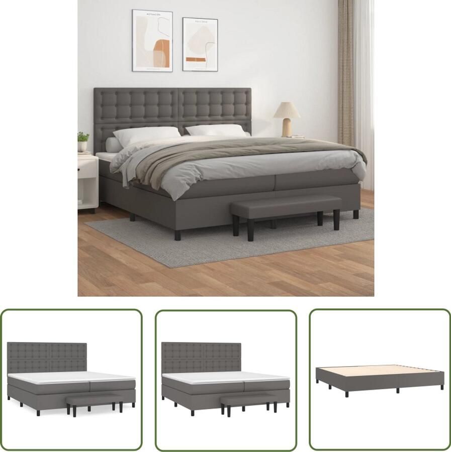 VidaXL Boxspring Kunstleer Grijs 200x200 cm Boxspringbed Grijs Boxspring Kunstleder Bed Pocketed Spring Mattress Adjustable Headboard