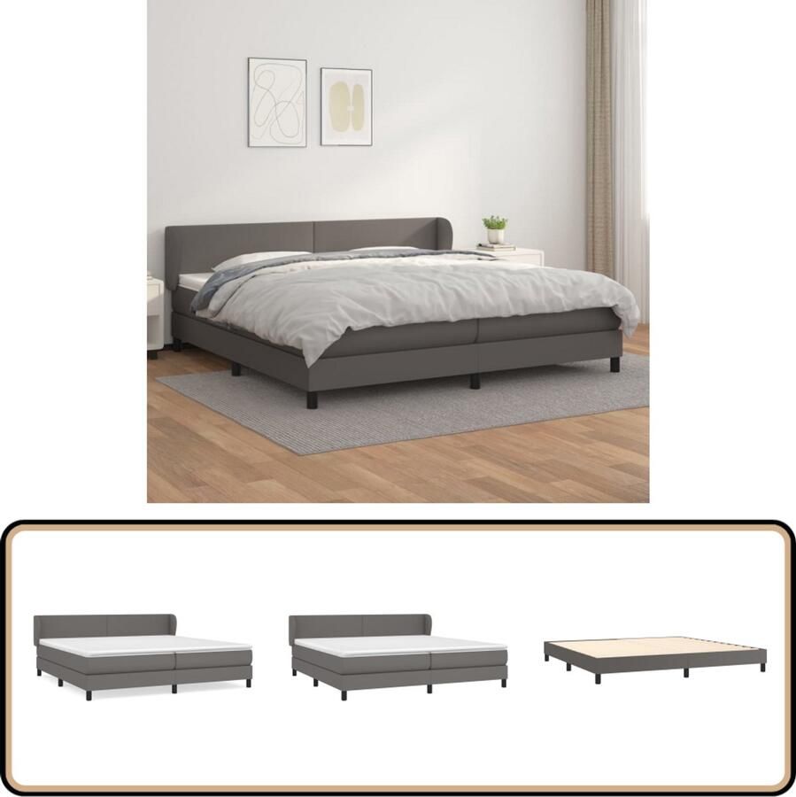 VidaXL Boxspring Kunstleer Grijs 200x200 cm Boxspringbed Slaapcomfort Kunstleder Bed Frame Pocketveer Matras Middenhard Matras