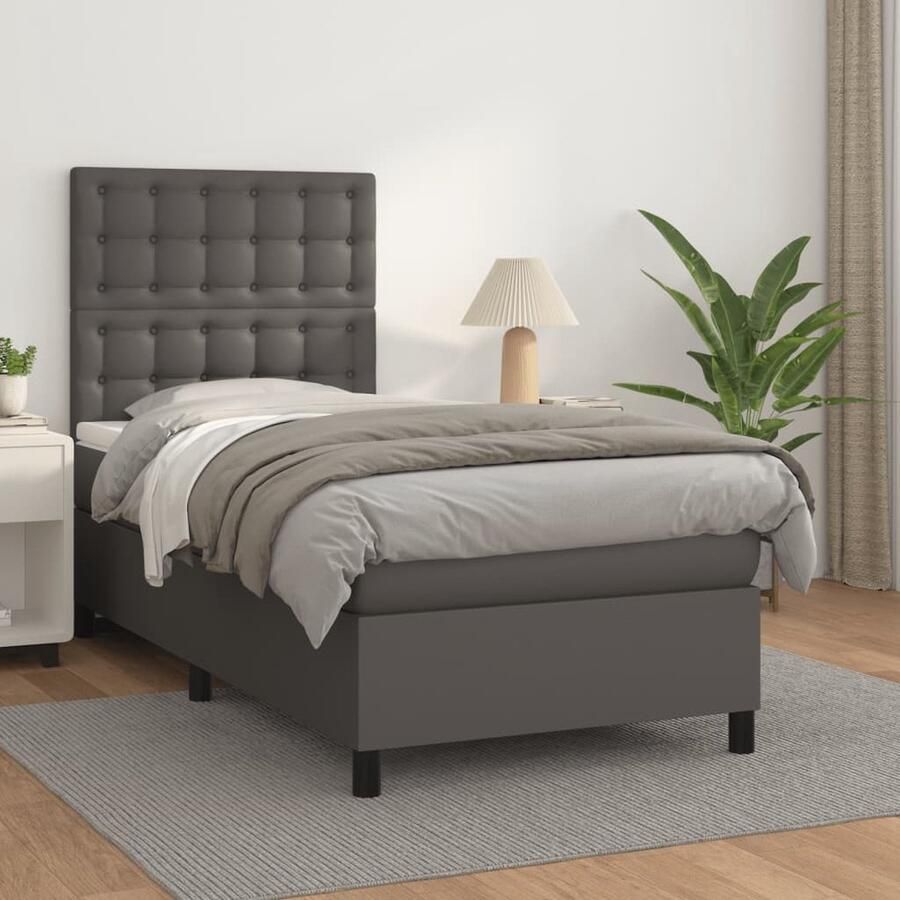 VidaXL Boxspring Kunstleer Grijs 80x200 cm Boxspring Bed Slaapcomfort Kunstleder Bed Tweepersoons Bed Groot Bed Design Bed Modern Bed Budget Friendly Bed - Foto 2