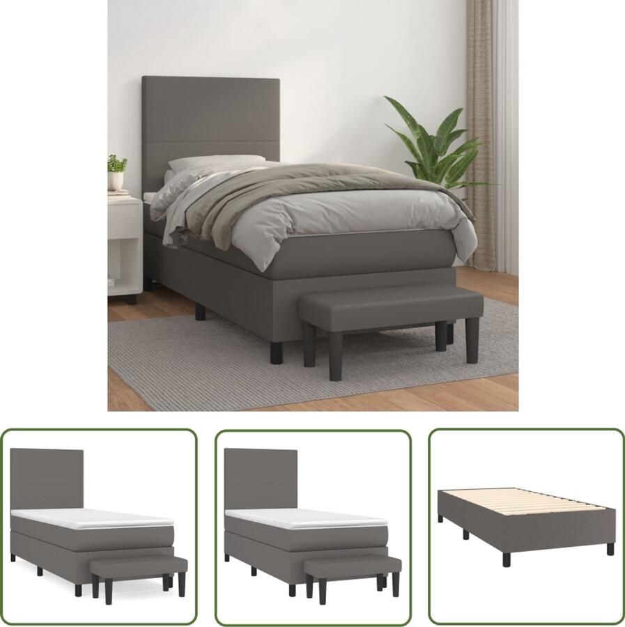 VidaXL Boxspring Kunstleer Grijs 90x190 cm Boxspringbed Boxspring Bed Slaapkamer Kunstleder Matras Pocketvering Hoofdbord Adjustable Headboard Multifunctionele Bank