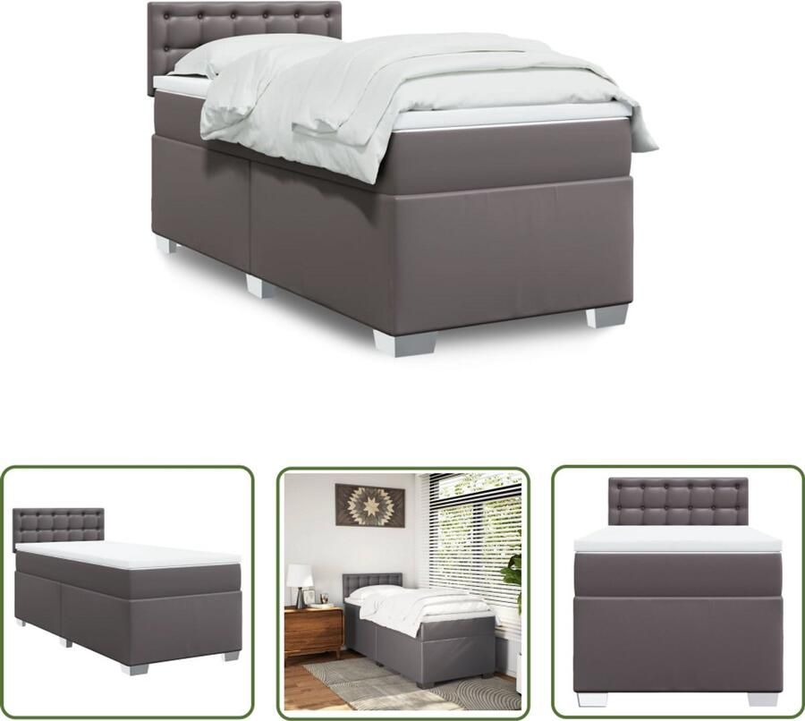 VidaXL Boxspring Kunstleer Grijs 90x190 cm Met Matras Boxspring Slaapcomfort Kunstleder Pocketvering Hoofdbord