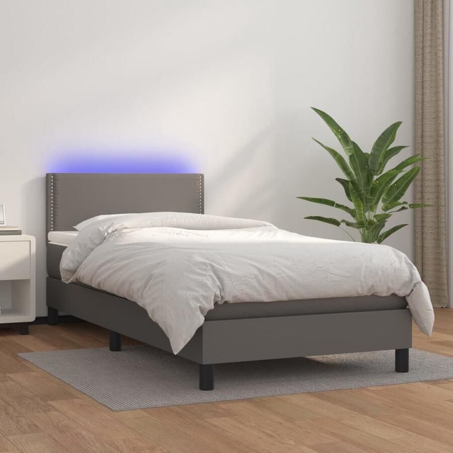 VidaXL Boxspring Kunstleer Grijs 90x200 cm Boxspring Bed Frame Led Lamp Kunstleder Tweepersoonsbed King Size Bed Slaapkamer Meubilair Groot Bed Modern Bed - Foto 2