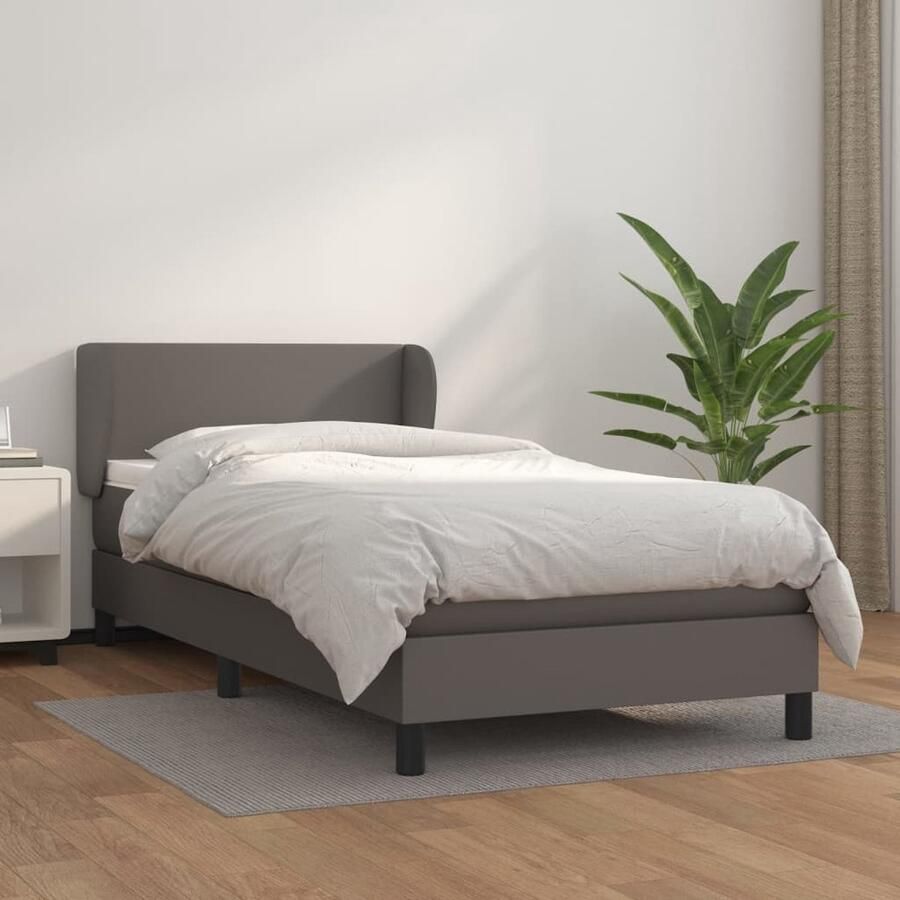 VidaXL Boxspring Kunstleer Grijs 90x200 cm Boxspringbed Boxspring Kunstleder Bed Tweepersoons Bed Middenhard Matras Pocketed Veren Stapelbare Bedden - Foto 2