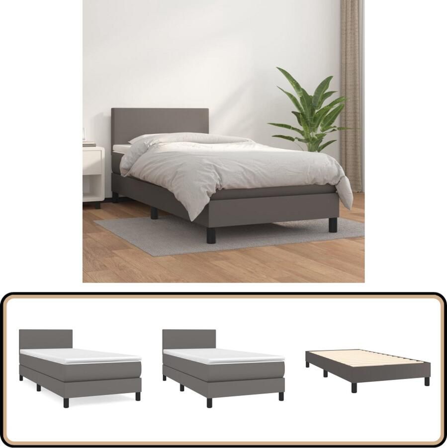 VidaXL Boxspring Kunstleer Grijs 90x200 cm Boxspringbed Boxspring Slaapkamerinrichting Tweepersoonsbed Kunstleder Bed Grijze Bed Design Bed