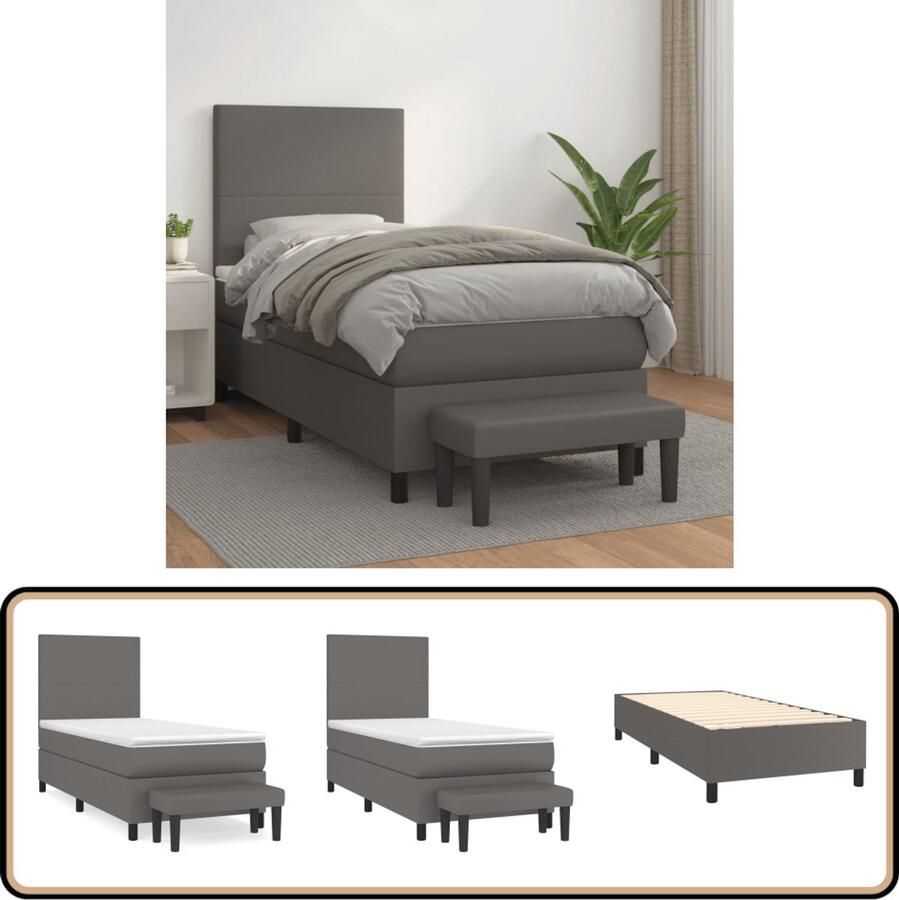 VidaXL Boxspring Kunstleer Grijs 90x200 cm Boxspringbed Boxsprings Tweepersoonsbed King Size Bed Lederlook Bed Grijze Boxspring Modern Bed Ergonomisch Bed Kwalitatief Bed Online Bed Kopen