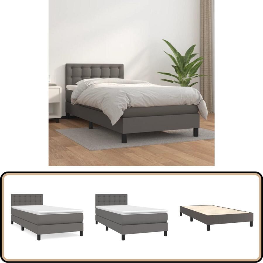 VidaXL Boxspring Kunstleer Grijs 90x200 cm Boxspringbed Kunstleder Bed Tweepersoons Bed Slaapkamer Meubels Design Bed