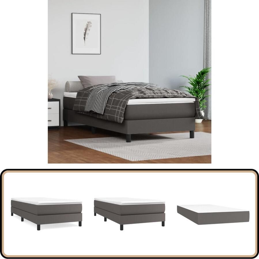 VidaXL Boxspring Kunstleer Grijs 90x200 cm Boxspringbed Slaapcomfort Boxspring Bed Frame Kunstleder Pocketed Veren Matras Overmatras Grijs