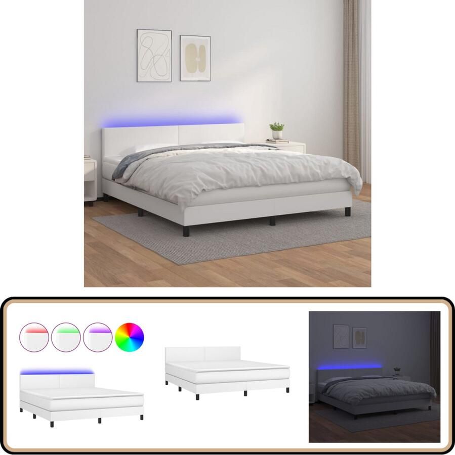VidaXL Boxspring Kunstleer LED Wit 160x200 cm Boxspring Bed Slaapcomfort Led Verlichting Elektrisch Verstelbare Hoofdbord Pocketing Matras