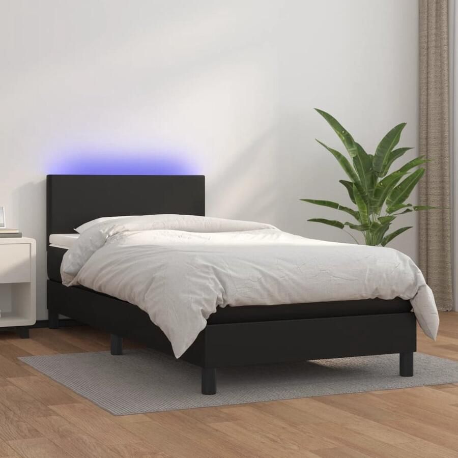VidaXL Boxspring Kunstleer LED Zwart 100x200 cm Boxspring Led Bed Kunstleder Bed Tweepersoons Bed Slaapcomfort Hoofdbord Matras Bedroom Furniture - Foto 2