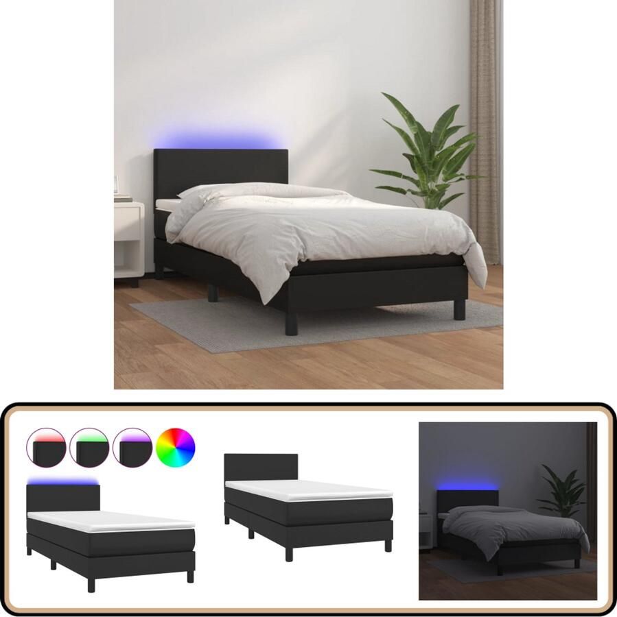 VidaXL Boxspring Kunstleer LED Zwart 100x200 cm Boxspring Led Bed Kunstleder Bed Tweepersoons Bed Slaapcomfort Hoofdbord Matras Bedroom Furniture