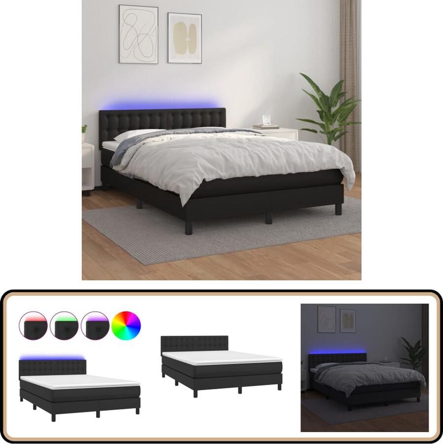 VidaXL Boxspring Kunstleer LED Zwart 140x200 cm Boxspring Led Boxspring Kunstleder Bed Elektrisch Verstelbare Bedden Slaapcomfort Pocketed Spring Mattress Design Bed Tweepersoons Bed