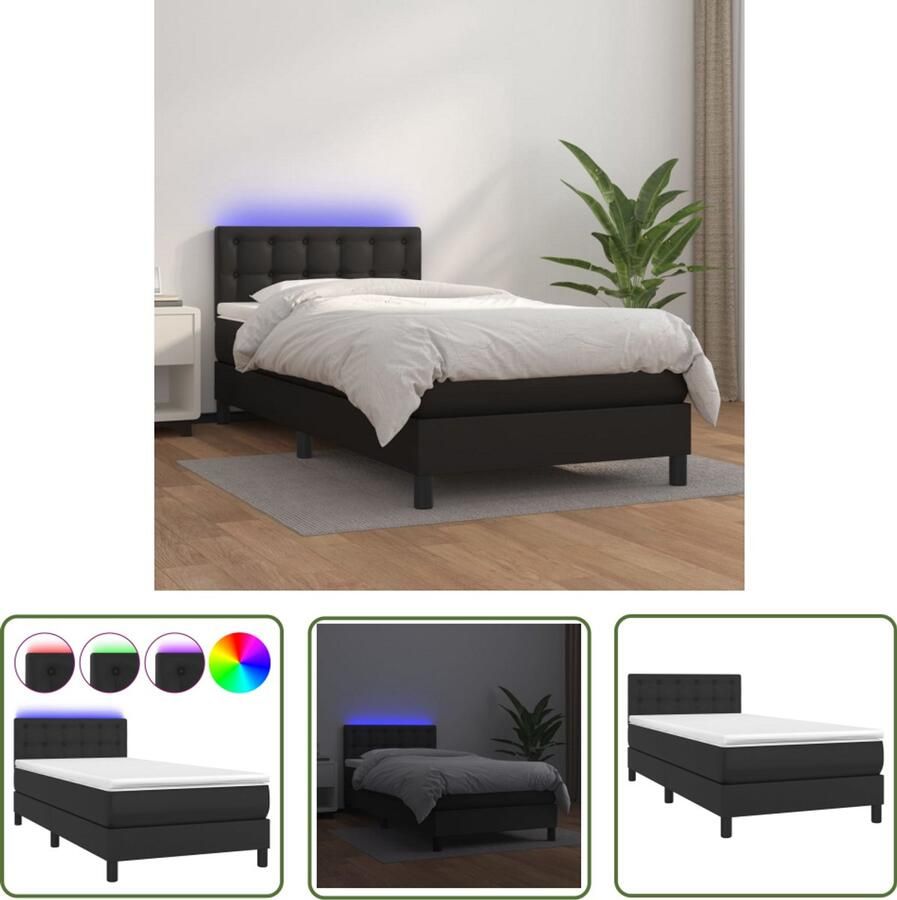 VidaXL Boxspring Kunstleer LED Zwart 80x200 cm Boxspring Bed Led Bed Kunstleder Bed Tweepersoons Bed Zitzitting Bed Slaapcomfort - Foto 2