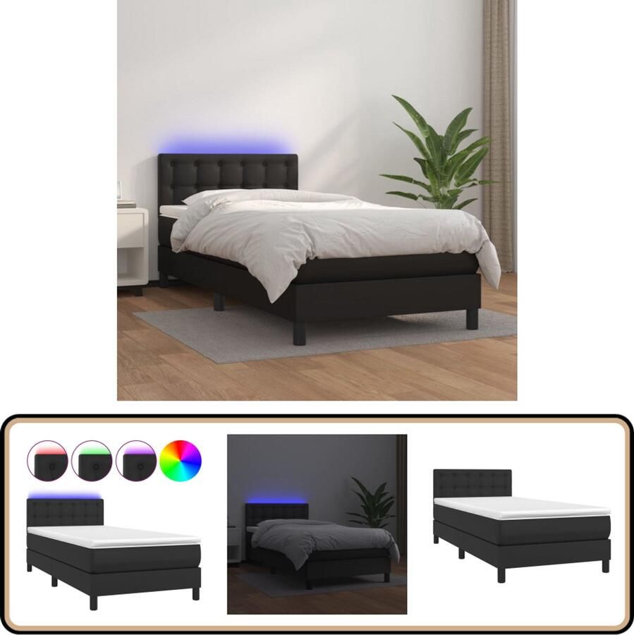 VidaXL Boxspring Kunstleer LED Zwart 80x200 cm Boxspring Bed Led Bed Kunstleder Bed Tweepersoons Bed Zitzitting Bed Slaapcomfort