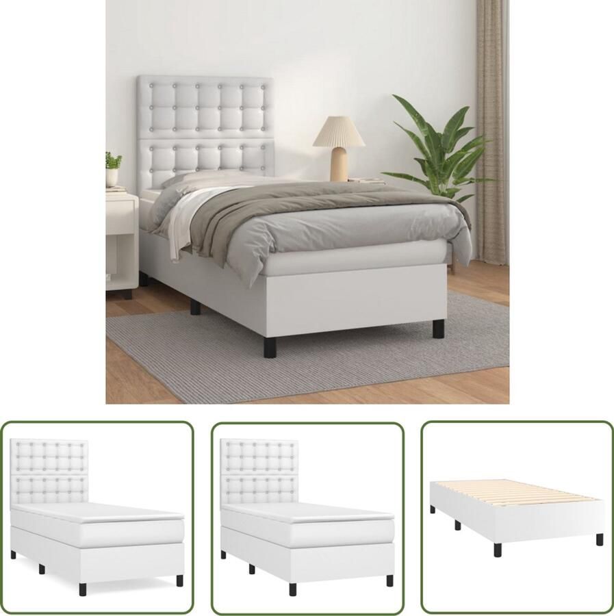 VidaXL Boxspring Kunstleer Wit 100x200 cm Boxspringbed Bed Frame Boxspring Kunstleder Bed Wit Bed Tweepersoons Bed King Size Bed - Foto 2