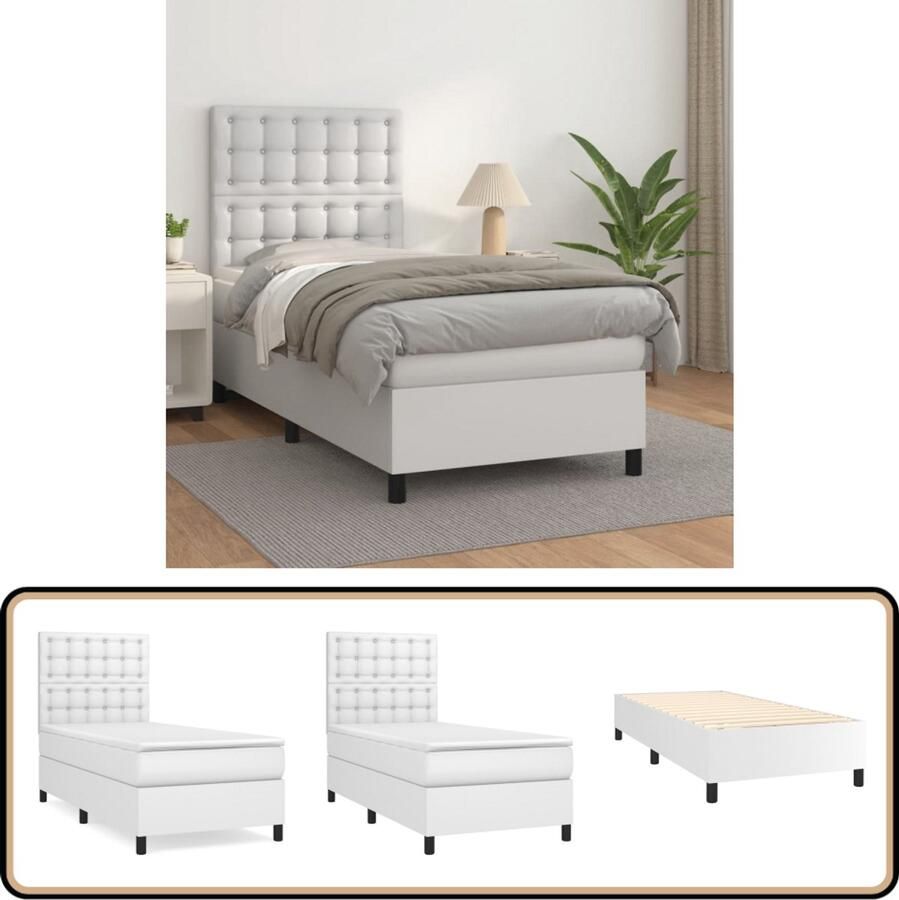 VidaXL Boxspring Kunstleer Wit 100x200 cm Boxspringbed Bed Frame Boxspring Kunstleder Bed Wit Bed Tweepersoons Bed King Size Bed