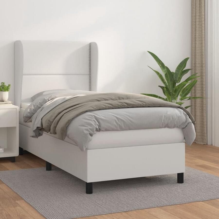 VidaXL Boxspring Kunstleer Wit 100x200 cm Boxspringbed Boxsprings Slaapkamerinrichting Bed Frame Tweepersoonsbed Lederlook Elektrisch Verstelbare Hoofdbord Pocketveermatras Middelhard Matras - Foto 2