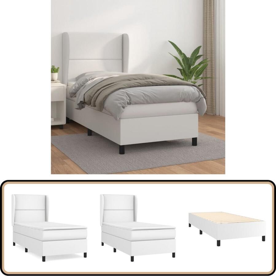 VidaXL Boxspring Kunstleer Wit 100x200 cm Boxspringbed Boxsprings Slaapkamerinrichting Bed Frame Tweepersoonsbed Lederlook Elektrisch Verstelbare Hoofdbord Pocketveermatras Middelhard Matras