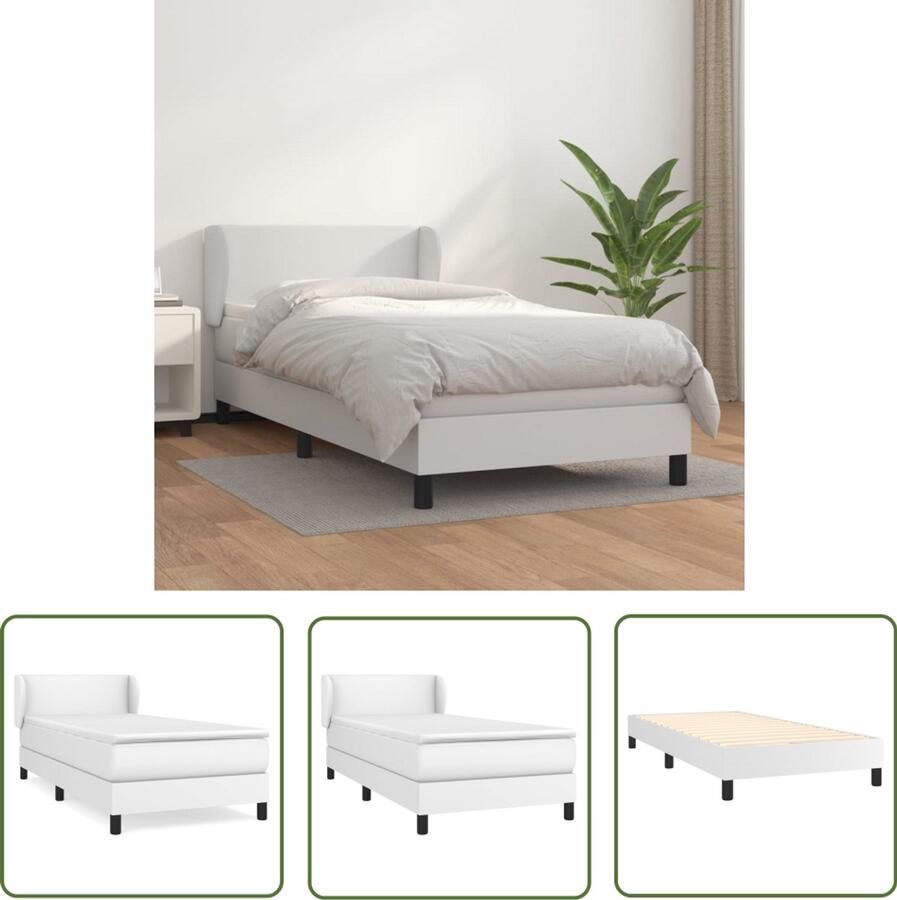 VidaXL Boxspring Kunstleer Wit 100x200 cm Boxspringbed Boxsprings Slaapkamerinrichting Bed Frame Tweepersoonsbed Lederlook Designbed Pocketed Spring Mattress