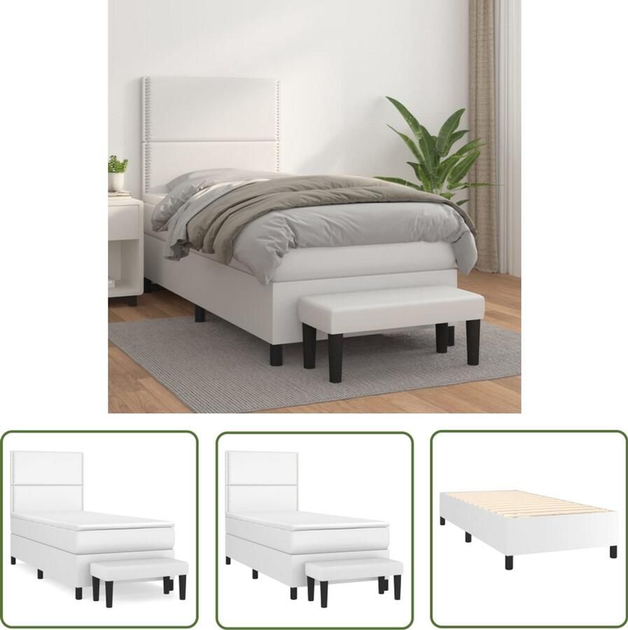 VidaXL Boxspring Kunstleer Wit 100x200 cm Boxspringbed Kunstleder Bed Pocketveer Matras Middelhard Matras Tweepersoons Bed Slaapkamer Meubels