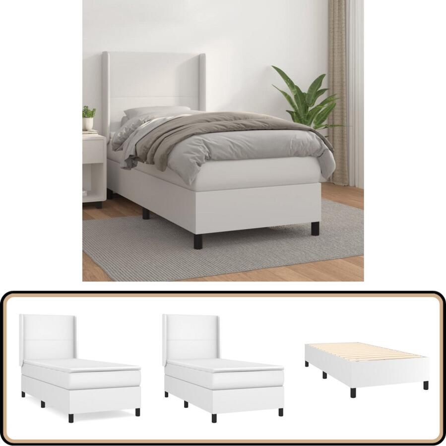 VidaXL Boxspring Kunstleer Wit 100x200 cm Boxspringbed Kunstleder Bed Pocketveer Matras Tweepersoonsbed Slaapkamer Meubels