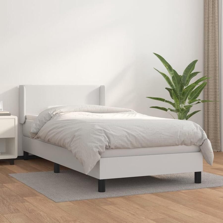 VidaXL Boxspring Matras & Topmatras 90x200 cm Wit Boxspringbed Boxspring Bed Frame Tweepersoonsbed Lederlook Wit Bed Modern Bed King Size Bed Stapelbare Bedden - Foto 2
