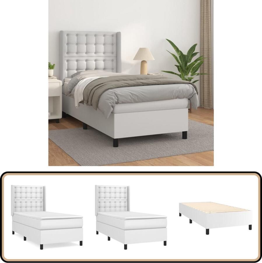 VidaXL Boxspring Kunstleer Wit 100x200 cm Boxspringbed Slaapcomfort Kunstleder Verstelbare Hoofdbord Pocketveer Matras