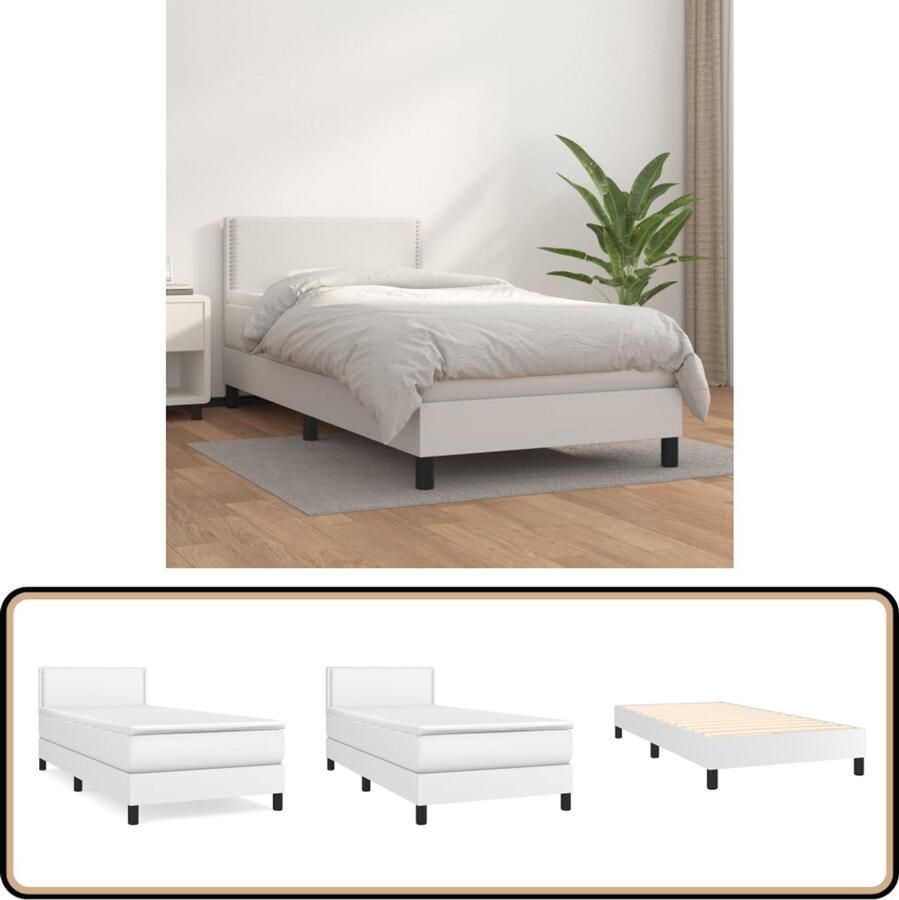 VidaXL Boxspring Kunstleer Wit 100x200 cm Inclusief Matras Boxspringbed Wit Boxspring Frame King Size Bed Tweepersoonsbed Bedroom Furniture Slaapkamerinrichting