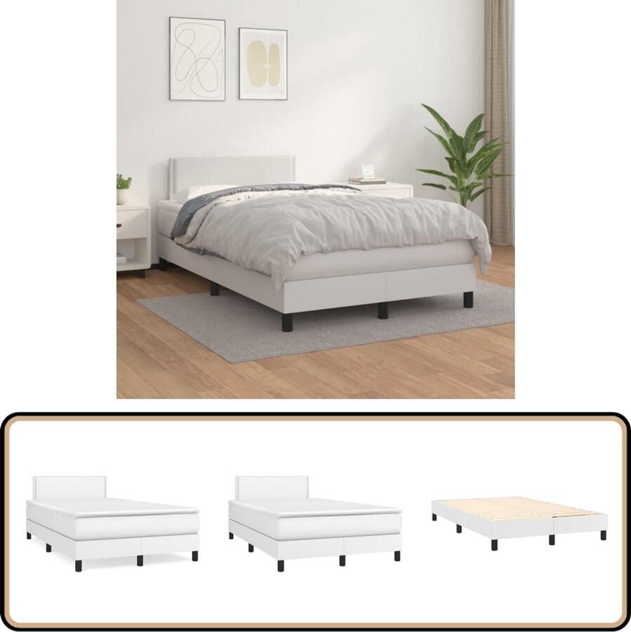 VidaXL Boxspring Kunstleer Wit 120x200 cm Boxspringbed Kunstleder Bed Tweepersoons Bed Slaapkamer Meubels Hoofdbord