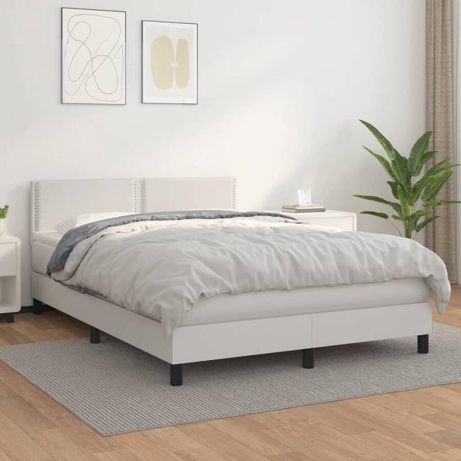 VidaXL Boxspring Kunstleer Wit 140x190 cm Boxspringbed Kunstleder Bed Pocketveer Matras Midden Hard Hoofdbord Wit - Foto 2